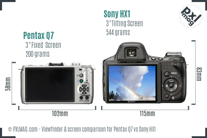 Pentax Q7 vs Sony HX1 Screen and Viewfinder comparison