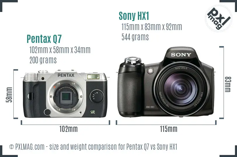 Pentax Q7 vs Sony HX1 size comparison