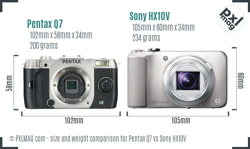 Pentax Q7 vs Sony HX10V size comparison