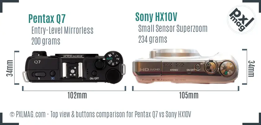 Pentax Q7 vs Sony HX10V top view buttons comparison