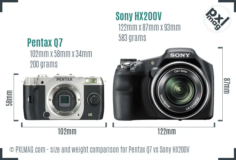 Pentax Q7 vs Sony HX200V size comparison