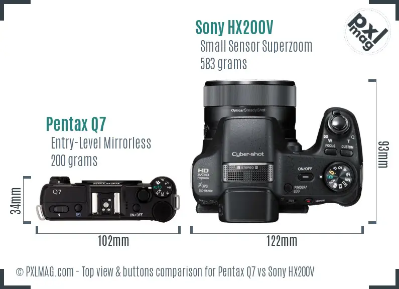 Pentax Q7 vs Sony HX200V top view buttons comparison