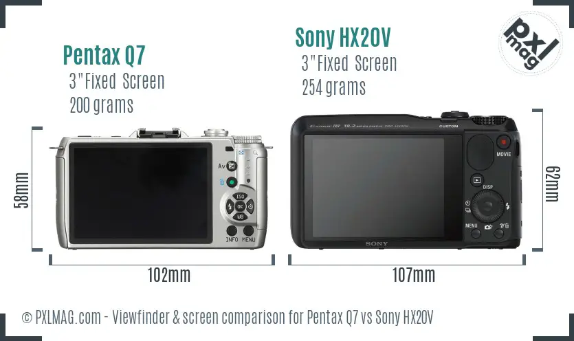 Pentax Q7 vs Sony HX20V Screen and Viewfinder comparison