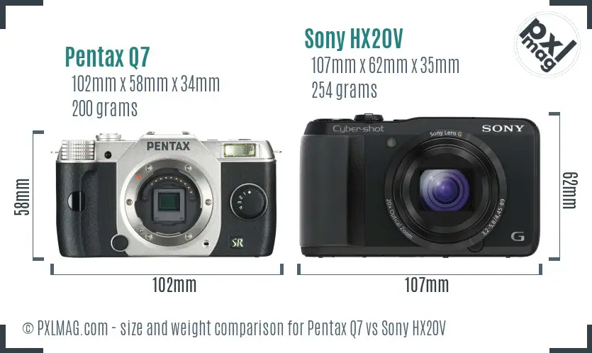Pentax Q7 vs Sony HX20V size comparison