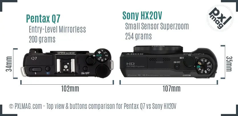 Pentax Q7 vs Sony HX20V top view buttons comparison