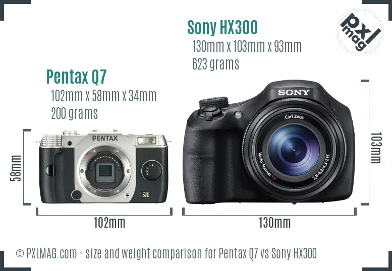 Pentax Q7 vs Sony HX300 size comparison