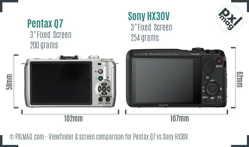Pentax Q7 vs Sony HX30V Screen and Viewfinder comparison