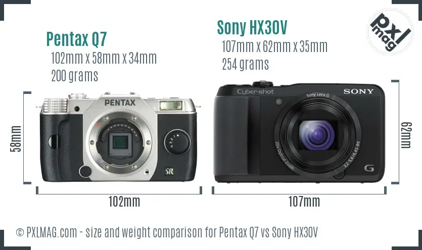 Pentax Q7 vs Sony HX30V size comparison