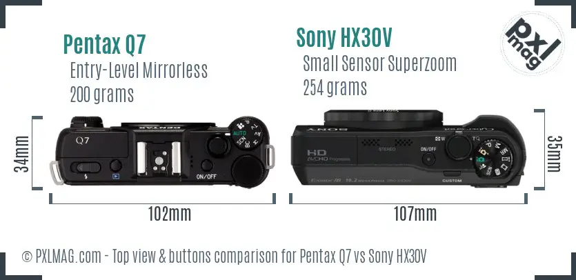 Pentax Q7 vs Sony HX30V top view buttons comparison