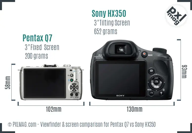 Pentax Q7 vs Sony HX350 Screen and Viewfinder comparison