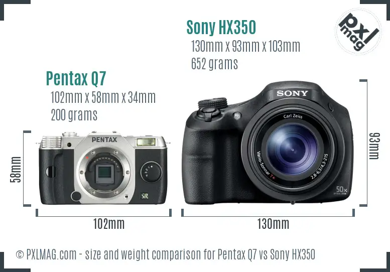 Pentax Q7 vs Sony HX350 size comparison