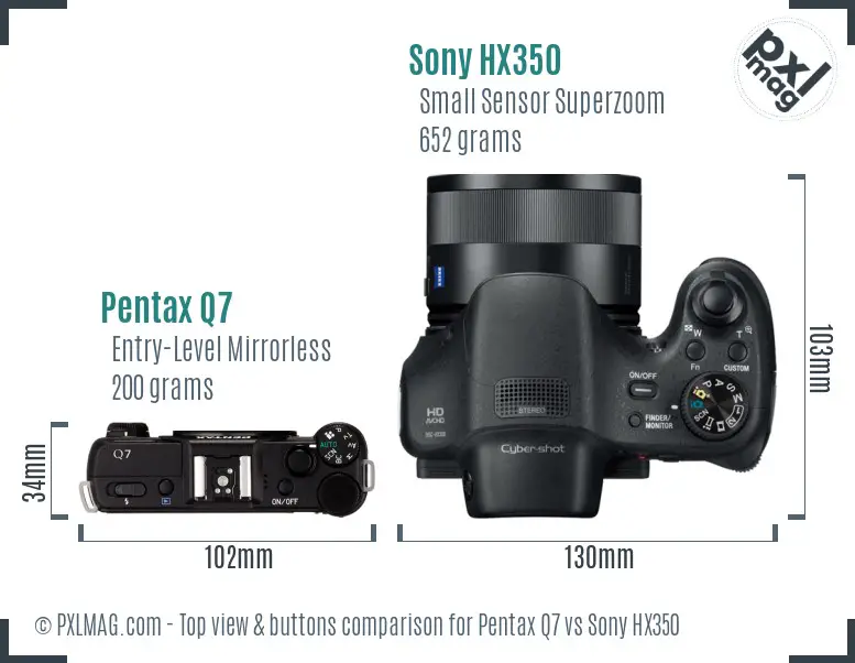 Pentax Q7 vs Sony HX350 top view buttons comparison