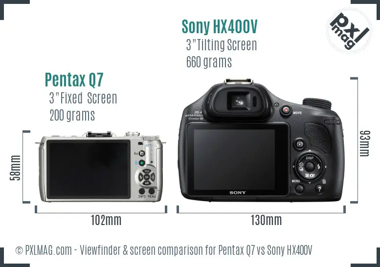 Pentax Q7 vs Sony HX400V Screen and Viewfinder comparison