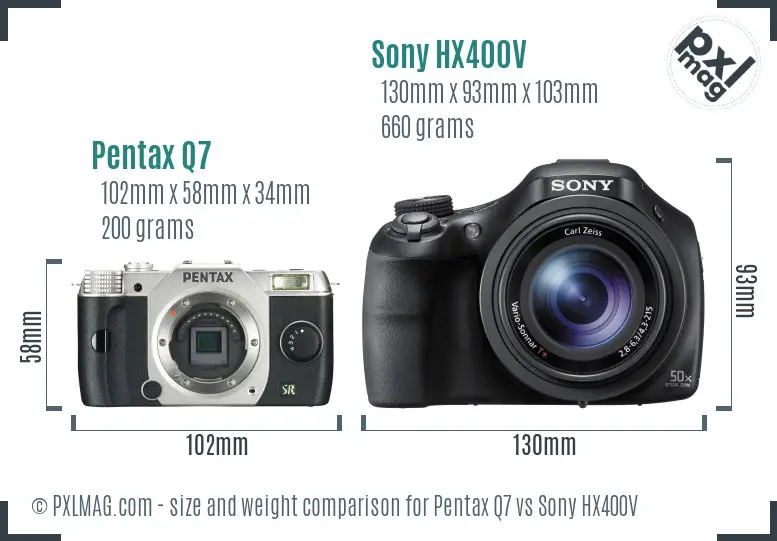 Pentax Q7 vs Sony HX400V size comparison