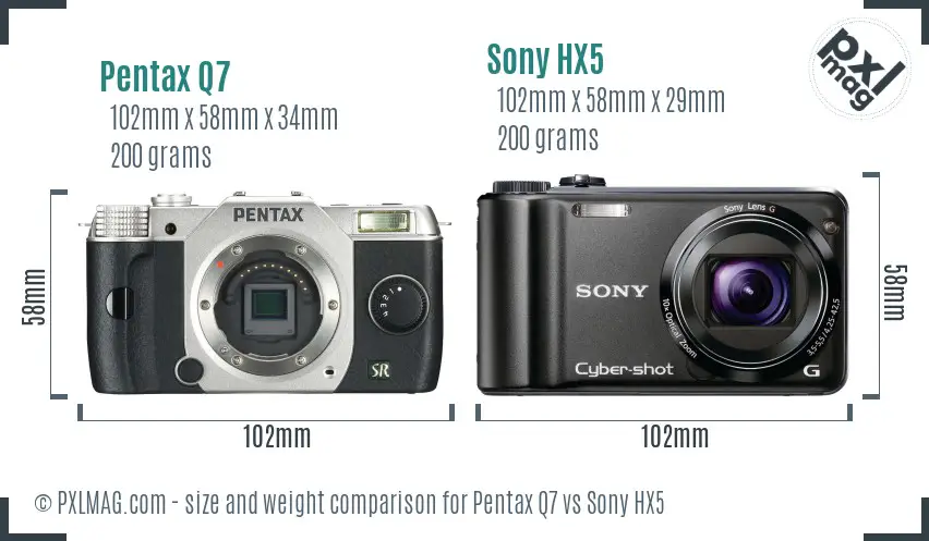 Pentax Q7 vs Sony HX5 size comparison