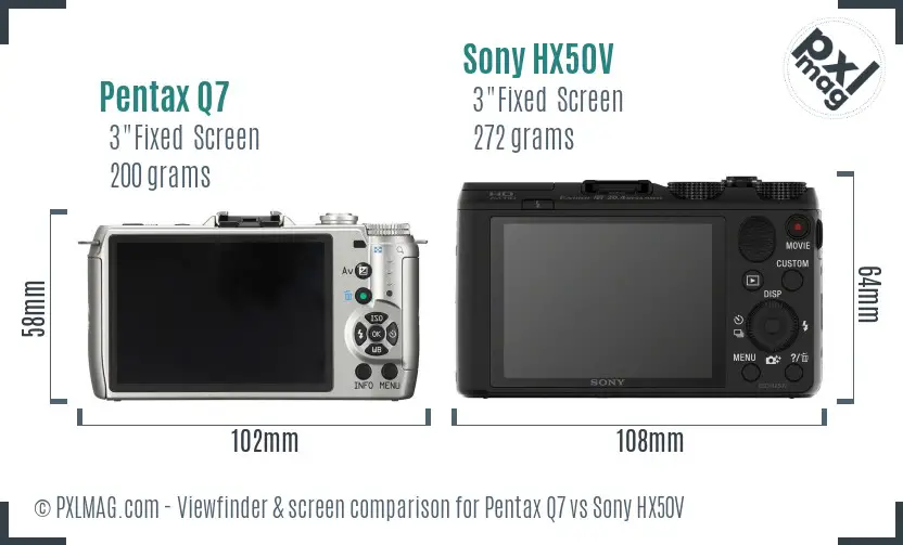 Pentax Q7 vs Sony HX50V Screen and Viewfinder comparison