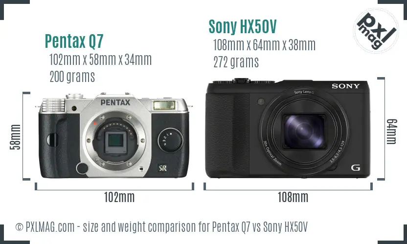 Pentax Q7 vs Sony HX50V size comparison