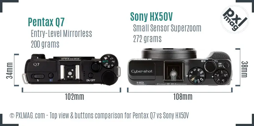 Pentax Q7 vs Sony HX50V top view buttons comparison