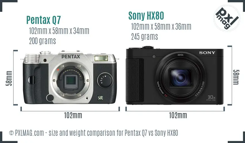 Pentax Q7 vs Sony HX80 size comparison