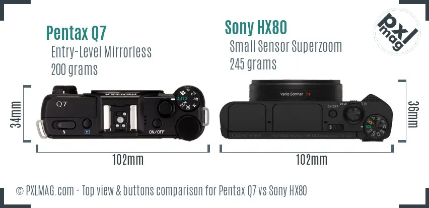 Pentax Q7 vs Sony HX80 top view buttons comparison