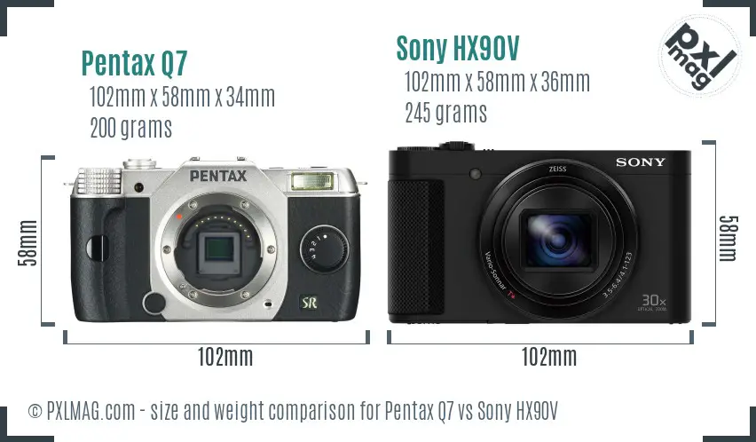 Pentax Q7 vs Sony HX90V size comparison