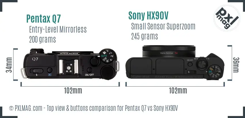 Pentax Q7 vs Sony HX90V top view buttons comparison