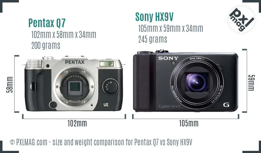 Pentax Q7 vs Sony HX9V size comparison