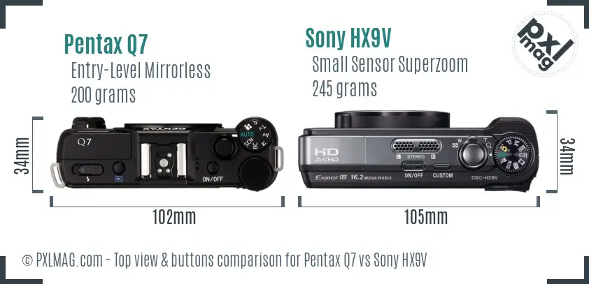 Pentax Q7 vs Sony HX9V top view buttons comparison