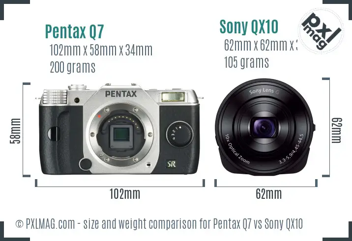 Pentax Q7 vs Sony QX10 size comparison