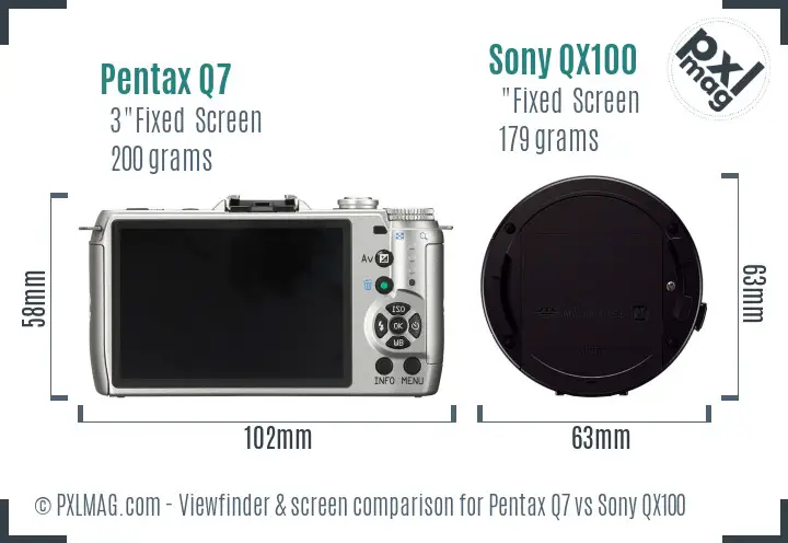 Pentax Q7 vs Sony QX100 Screen and Viewfinder comparison