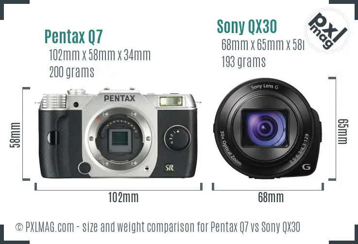 Pentax Q7 vs Sony QX30 size comparison