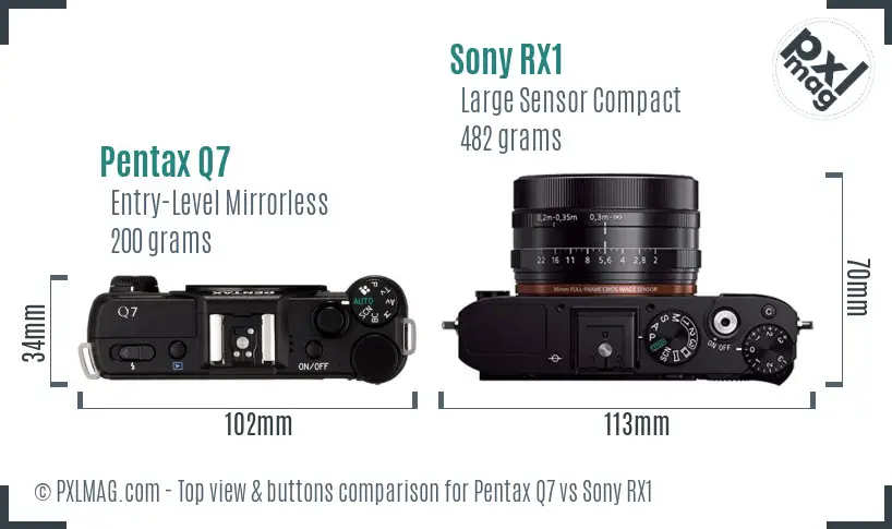Pentax Q7 vs Sony RX1 top view buttons comparison
