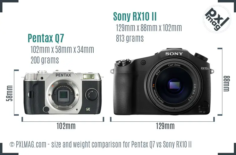 Pentax Q7 vs Sony RX10 II size comparison