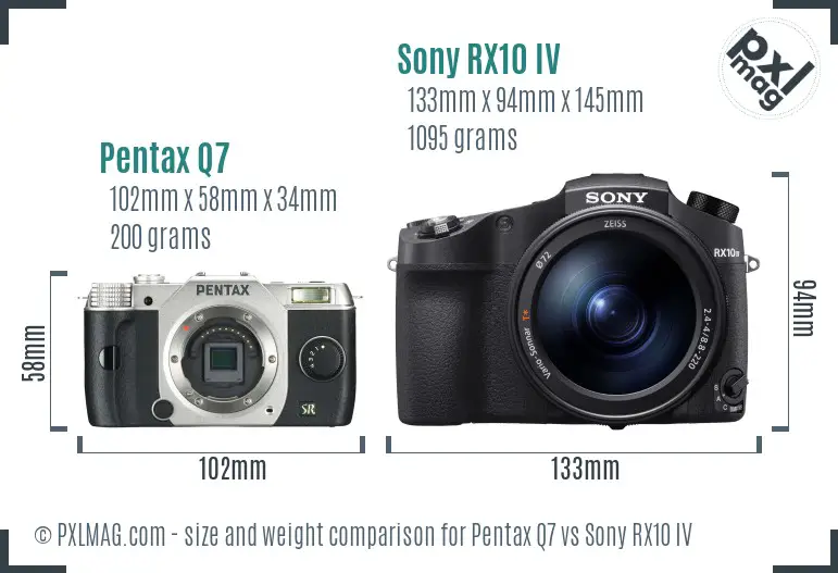 Pentax Q7 vs Sony RX10 IV size comparison