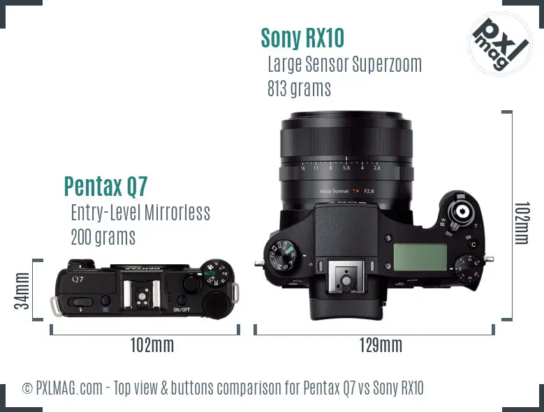 Pentax Q7 vs Sony RX10 top view buttons comparison