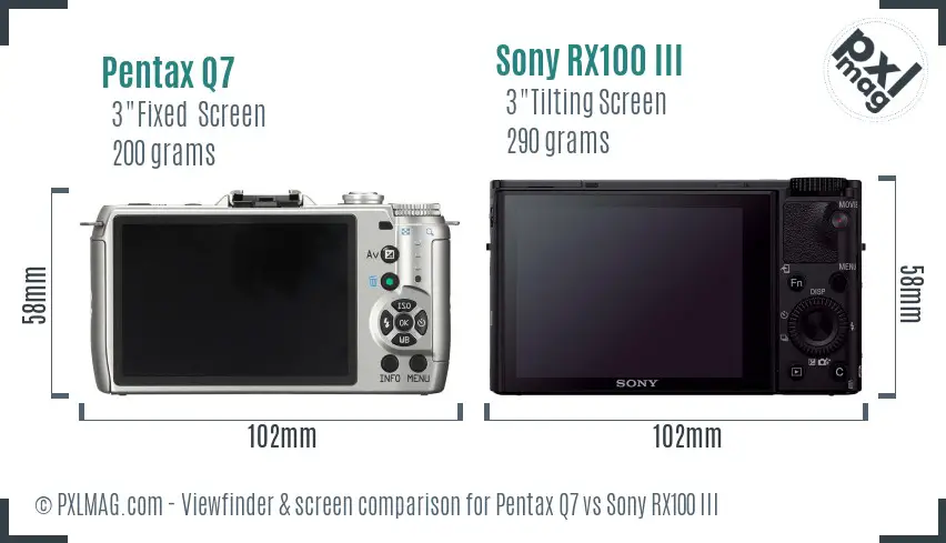 Pentax Q7 vs Sony RX100 III Screen and Viewfinder comparison