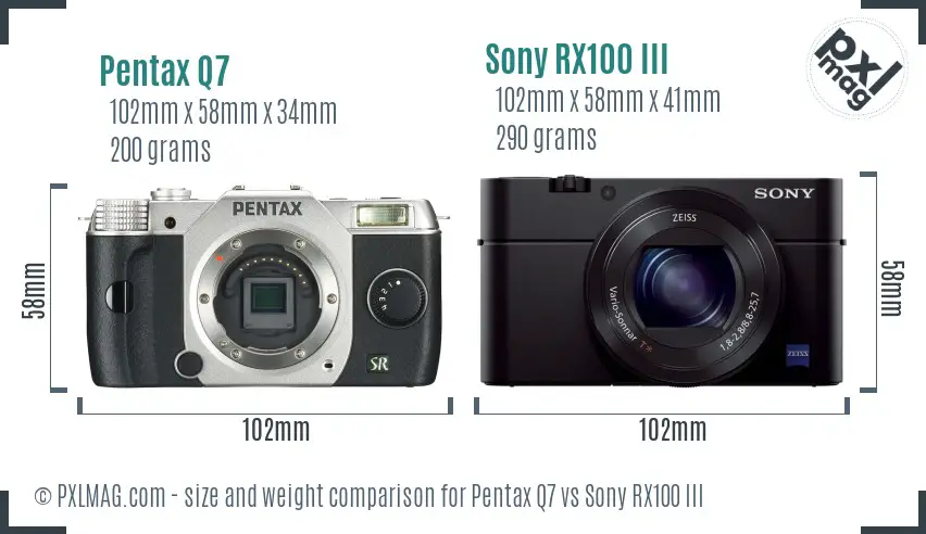 Pentax Q7 vs Sony RX100 III size comparison