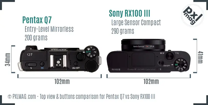 Pentax Q7 vs Sony RX100 III top view buttons comparison