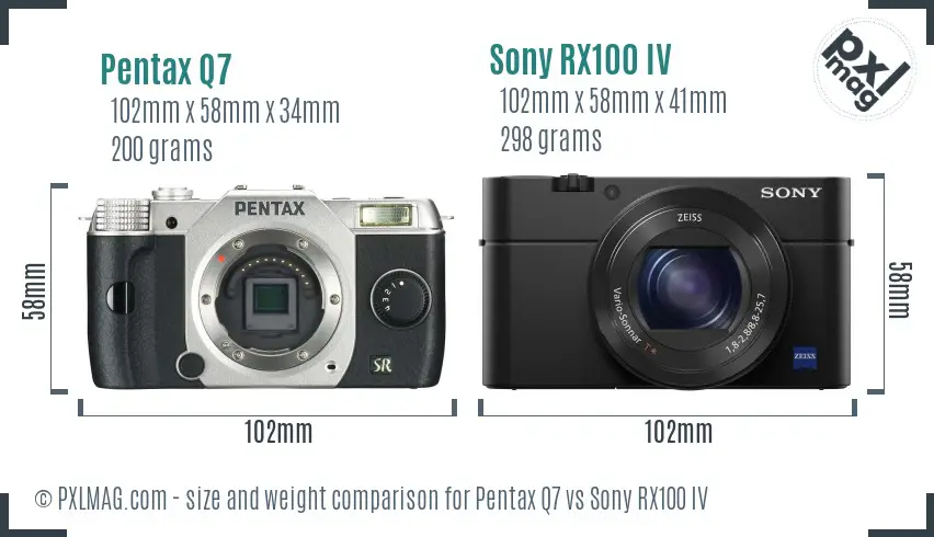 Pentax Q7 vs Sony RX100 IV size comparison