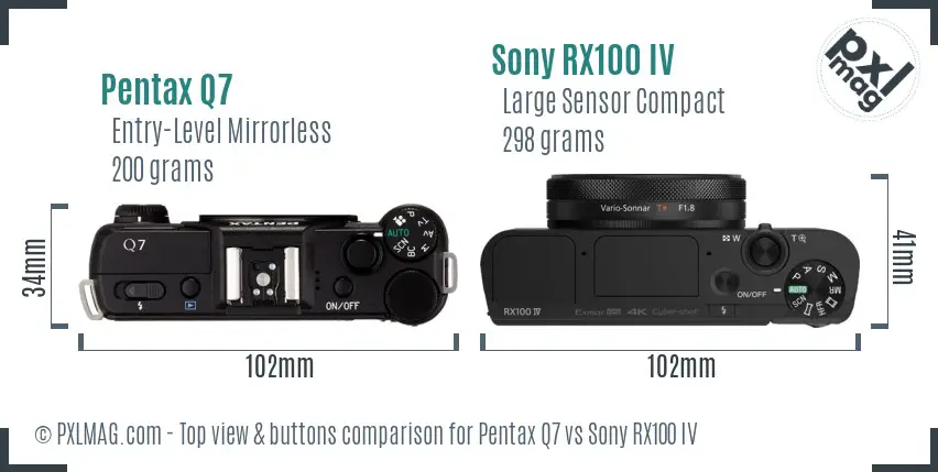 Pentax Q7 vs Sony RX100 IV top view buttons comparison
