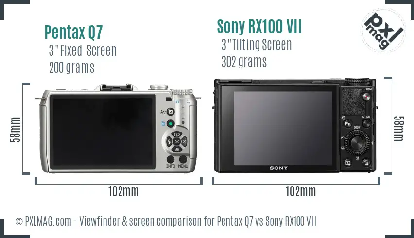 Pentax Q7 vs Sony RX100 VII Screen and Viewfinder comparison