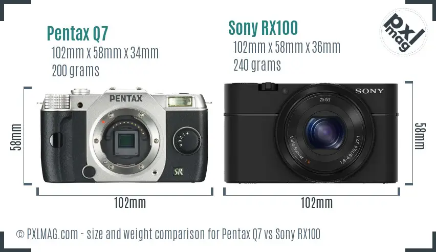 Pentax Q7 vs Sony RX100 size comparison