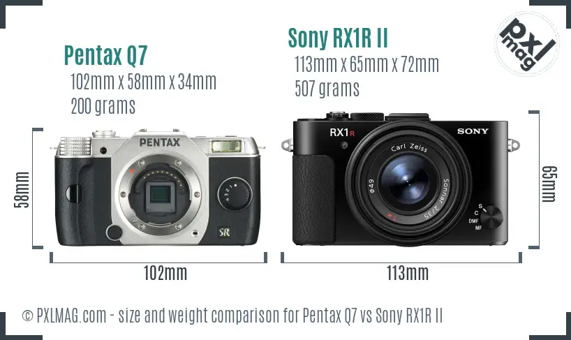 Pentax Q7 vs Sony RX1R II size comparison