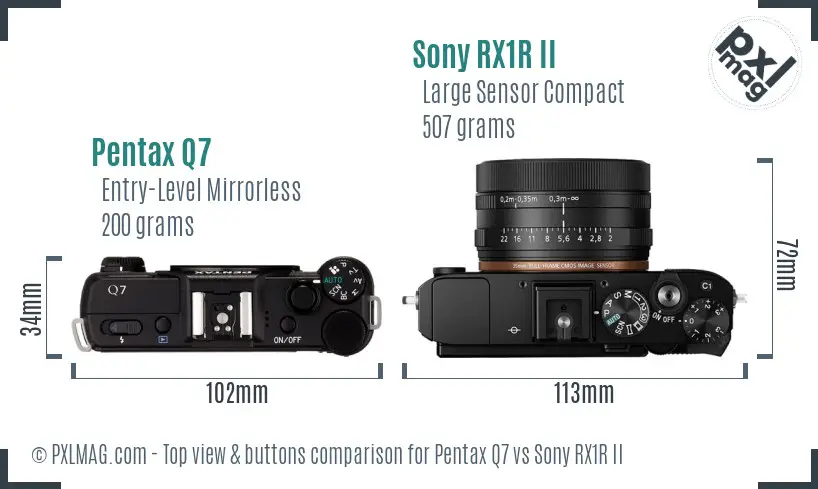 Pentax Q7 vs Sony RX1R II top view buttons comparison