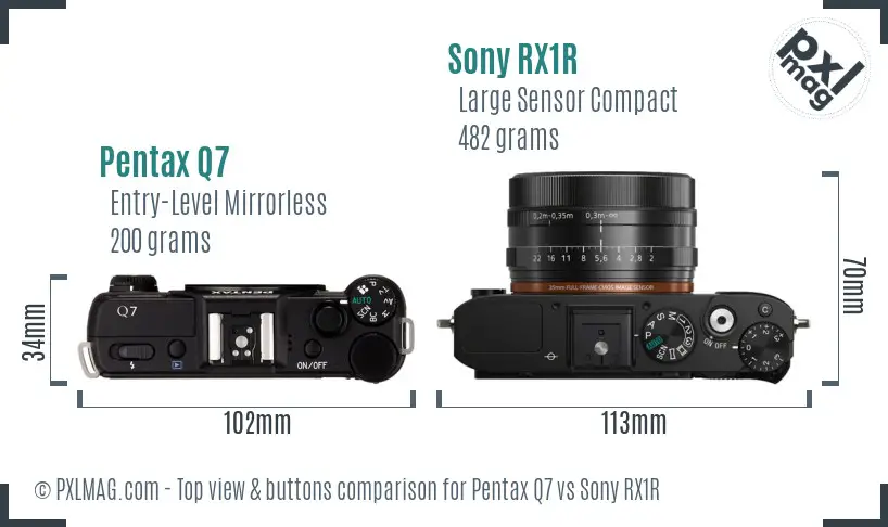 Pentax Q7 vs Sony RX1R top view buttons comparison