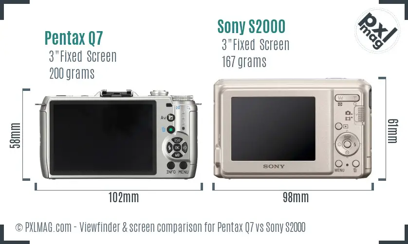 Pentax Q7 vs Sony S2000 Screen and Viewfinder comparison