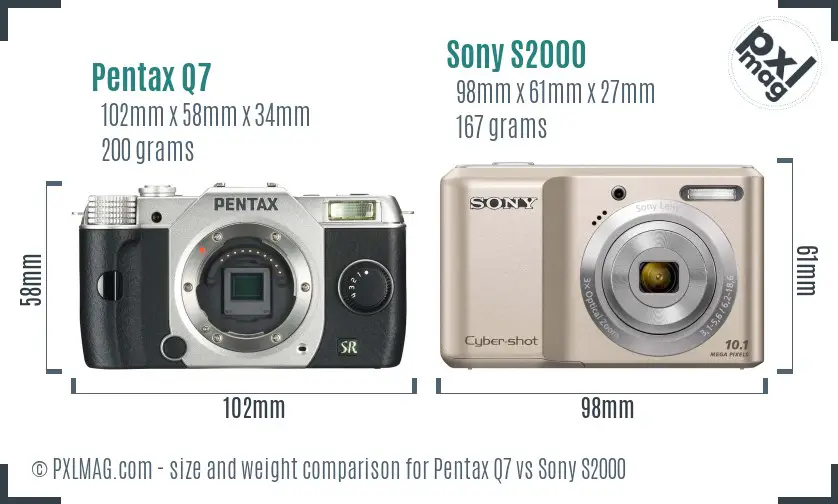 Pentax Q7 vs Sony S2000 size comparison