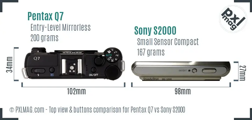 Pentax Q7 vs Sony S2000 top view buttons comparison