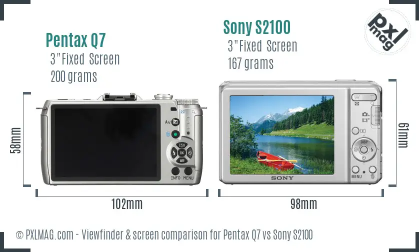 Pentax Q7 vs Sony S2100 Screen and Viewfinder comparison