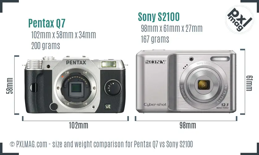 Pentax Q7 vs Sony S2100 size comparison